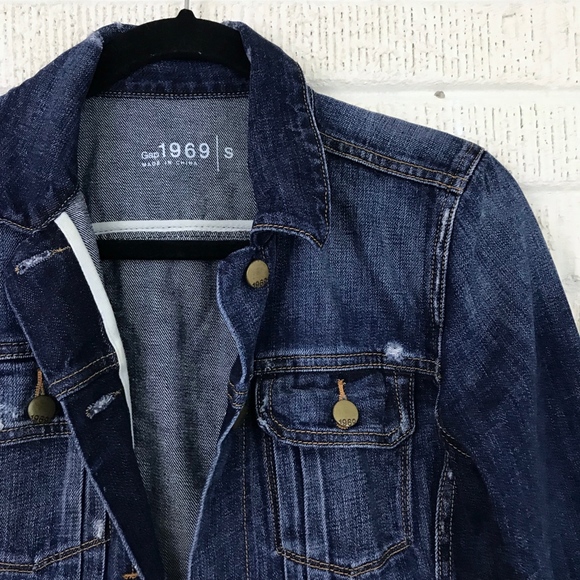 GAP Distressed Jean Jacket Denim Blue Small S - Picture 3 of 8